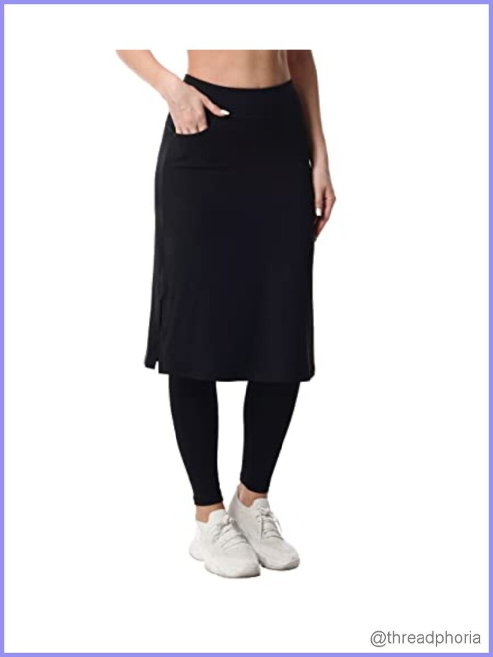 Women's Modest Skort with Attached Leggings, Tummy Control High Waist Midi